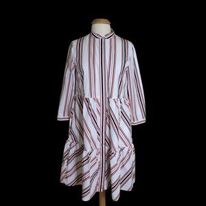 COS Shirtdress Size 10 White/Black/Red/Peach Stripe 100% Cotton